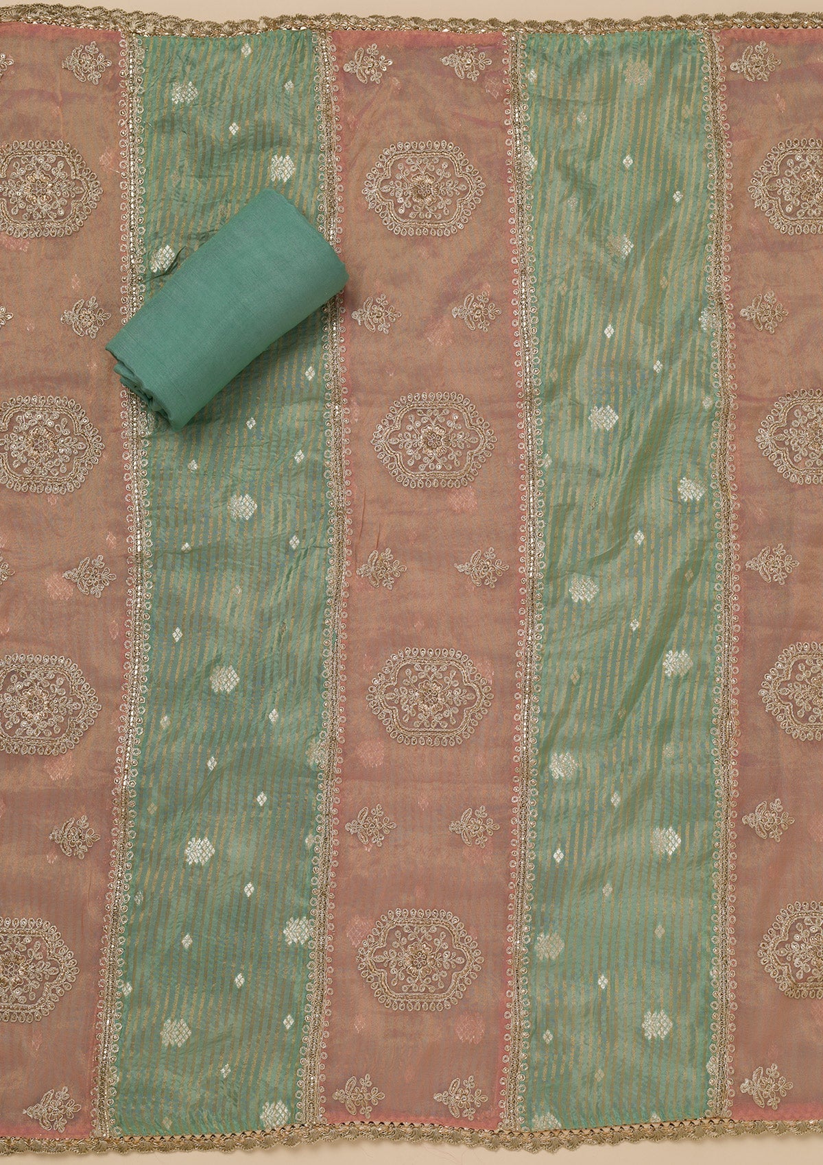 Sea Green Zariwork Georgette Unstitched Salwar Suit-Koskii