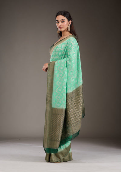 Sea Green Zariwork Georgette Saree-Koskii