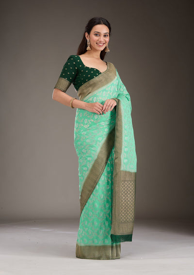 Sea Green Zariwork Georgette Saree-Koskii