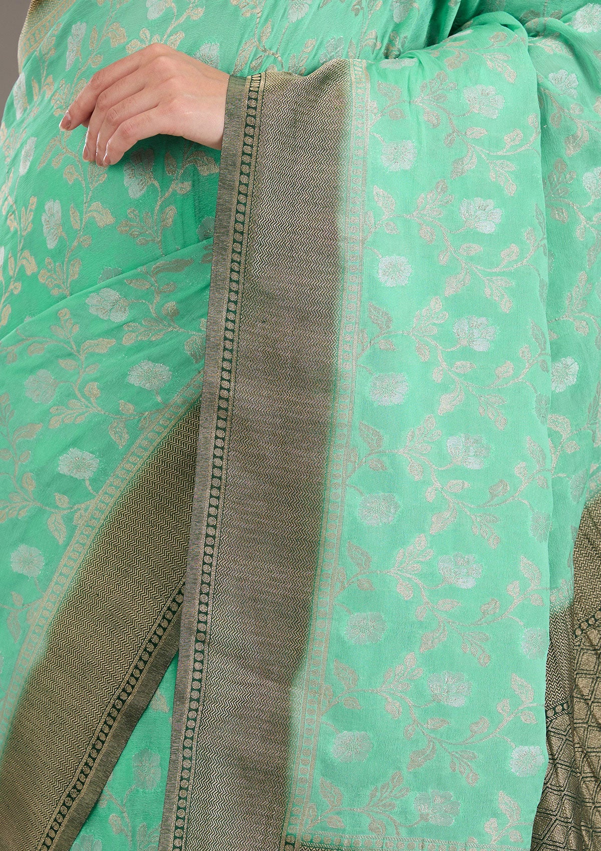 Sea Green Zariwork Georgette Saree-Koskii