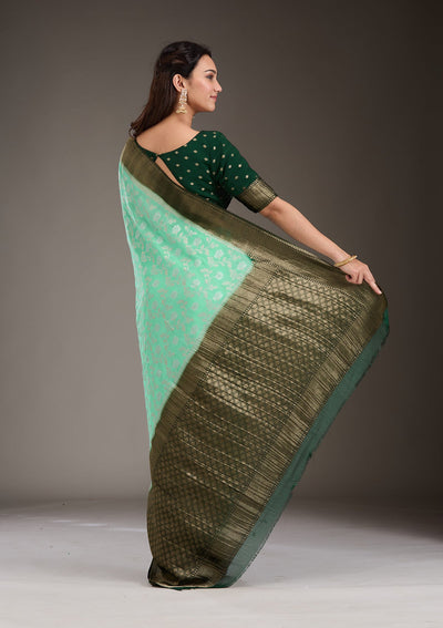 Sea Green Zariwork Georgette Saree-Koskii