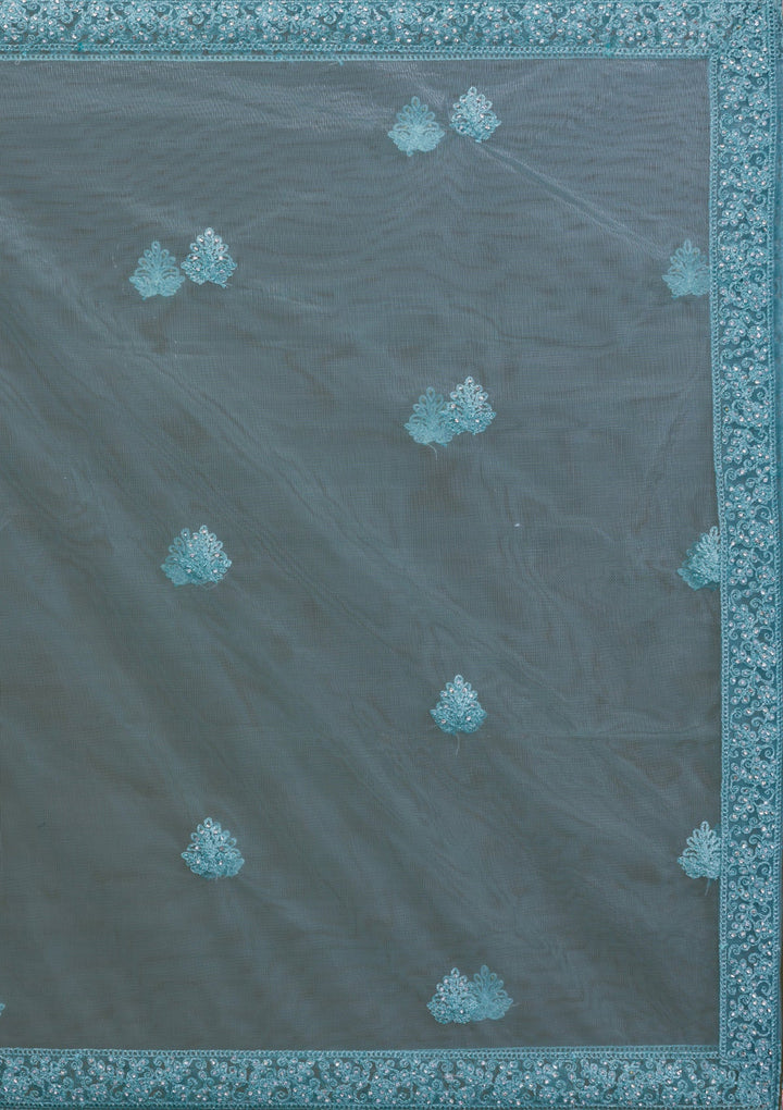 Sea Green Zariwork Net Readymade Salwar Suit-Koskii