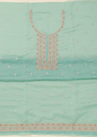 Sea Green Zariwork Organza Unstitched Salwar Suit-Koskii