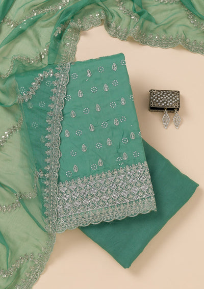 Sea Green Zariwork Organza Unstitched Salwar Suit-Koskii