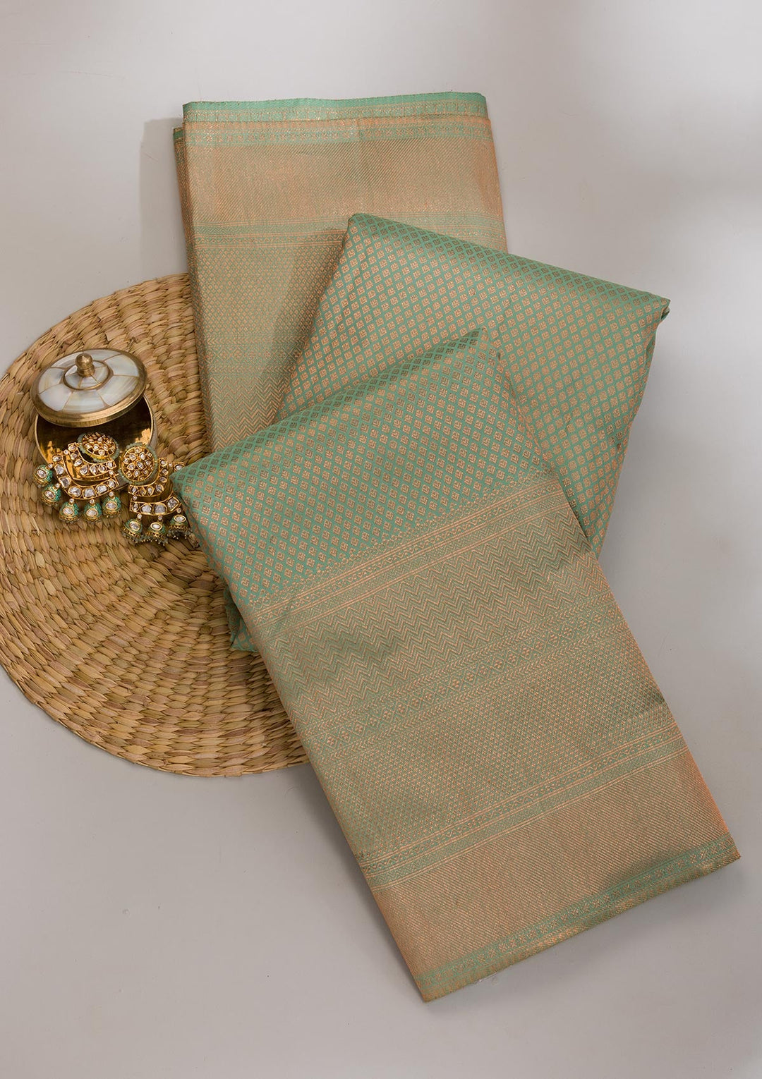 Sea Green Zariwork Pure Silk Saree-Koskii