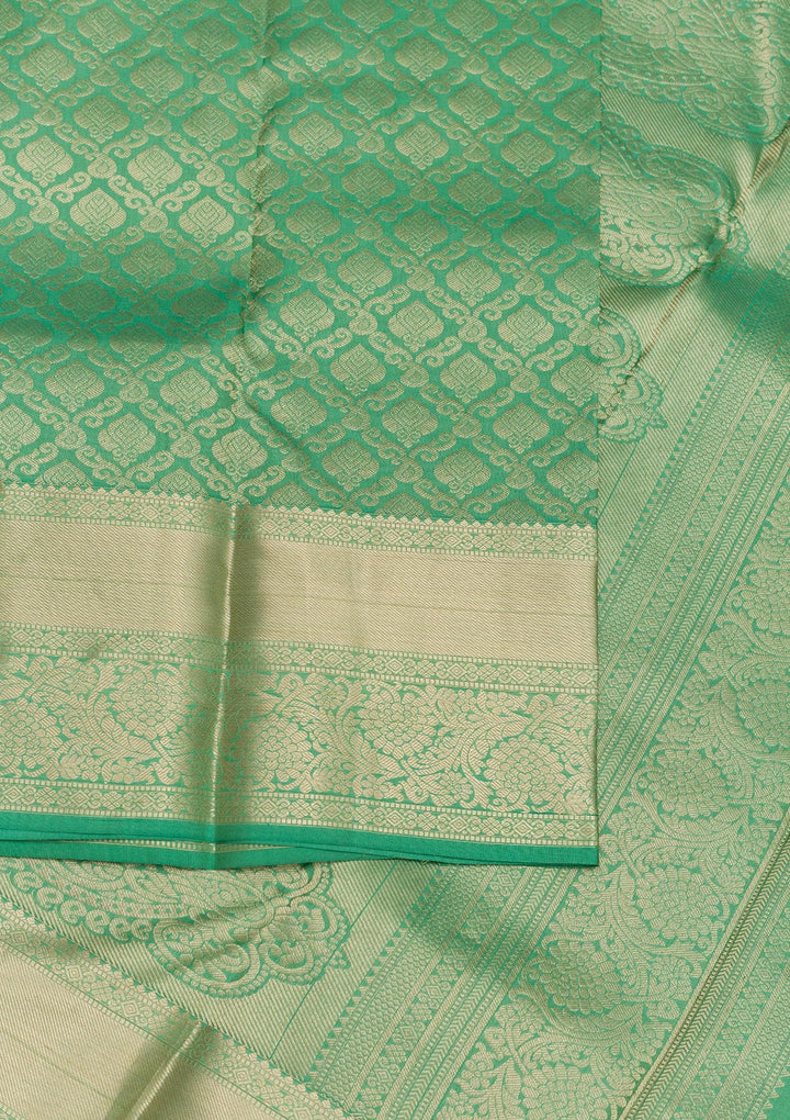 Sea Green Zariwork Pure Silk Saree-Koskii