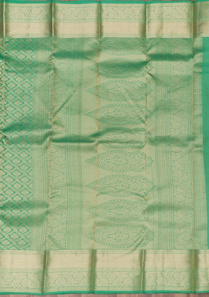Sea Green Zariwork Pure Silk Saree-Koskii