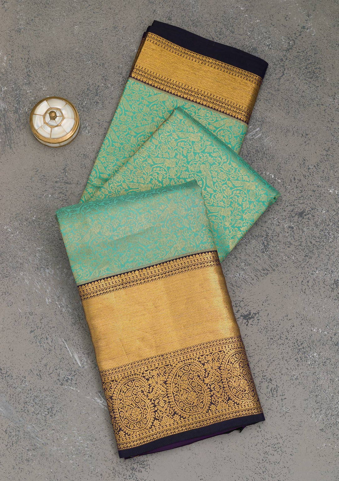 Sea Green Zariwork Pure Silk Saree-Koskii