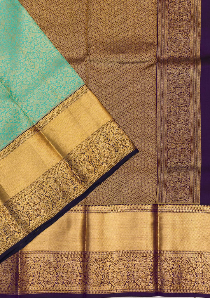 Sea Green Zariwork Pure Silk Saree-Koskii