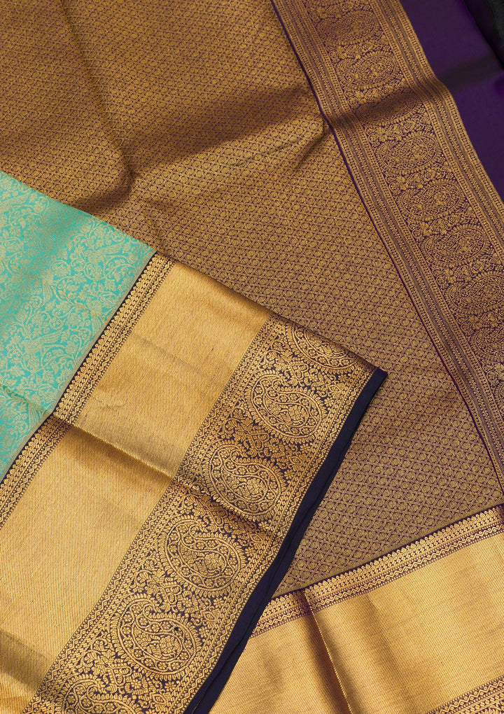 Sea Green Zariwork Pure Silk Saree-Koskii