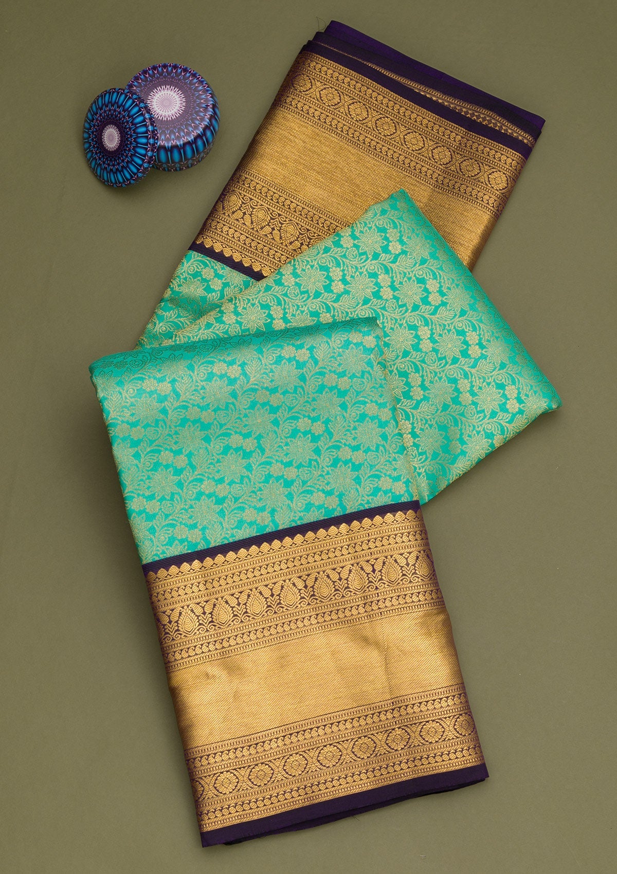 Sea Green Zariwork Pure Silk Saree-Koskii