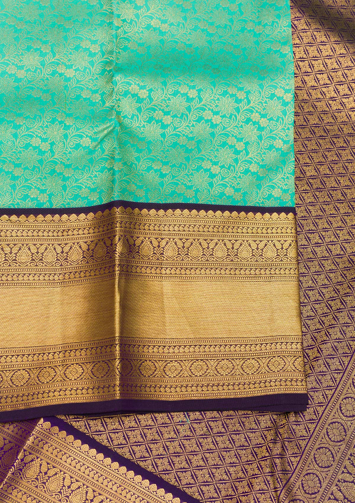 Sea Green Zariwork Pure Silk Saree-Koskii