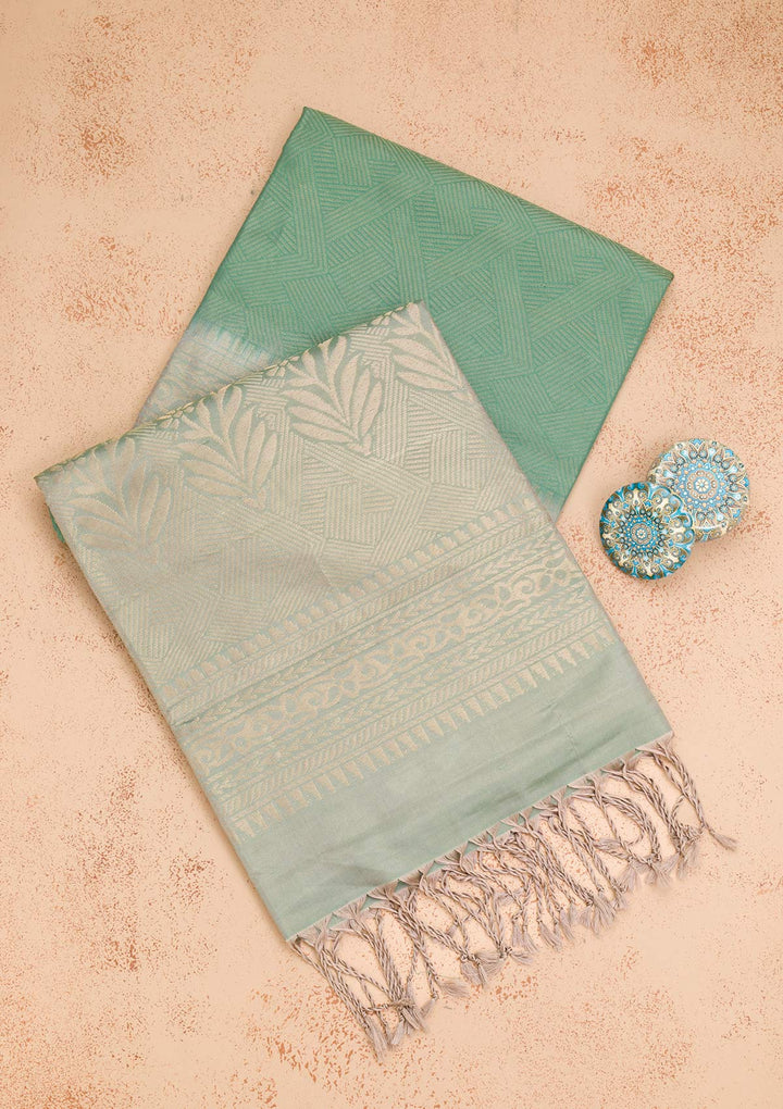 Sea Green Zariwork Pure Silk Saree-Koskii