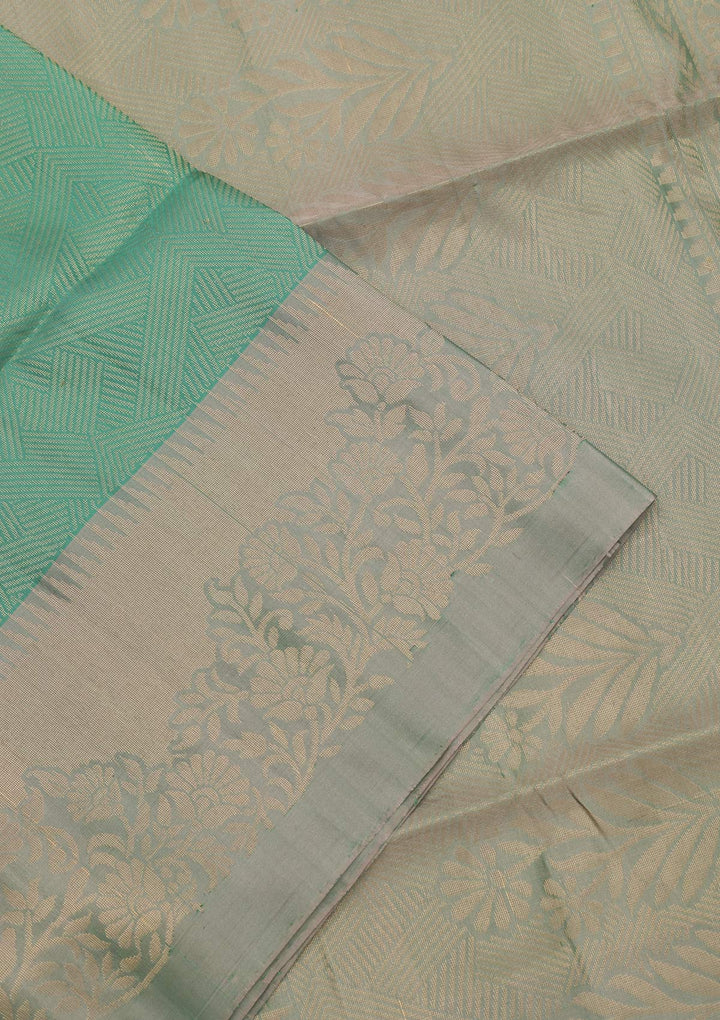 Sea Green Zariwork Pure Silk Saree-Koskii