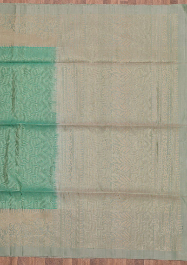 Sea Green Zariwork Pure Silk Saree-Koskii