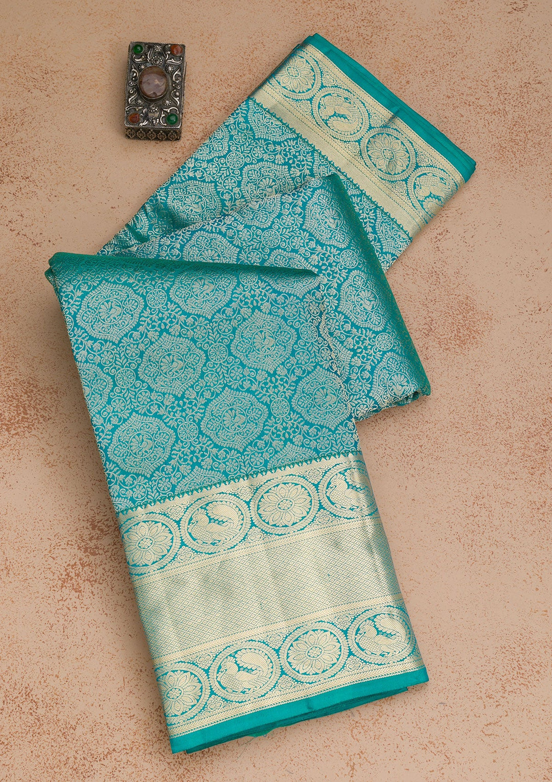 Sea Green Zariwork Pure Silk Saree-Koskii