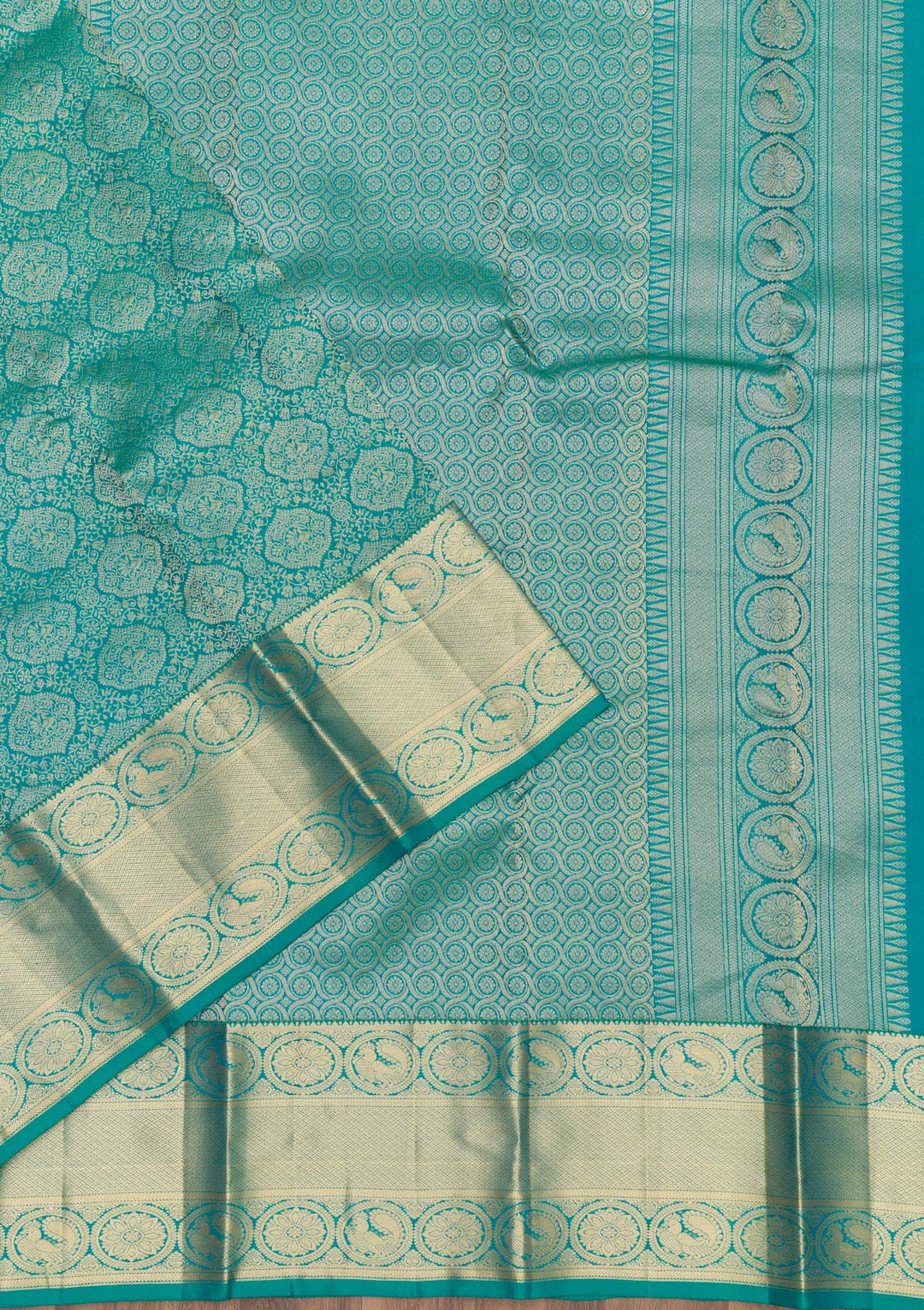 Sea Green Zariwork Pure Silk Saree-Koskii