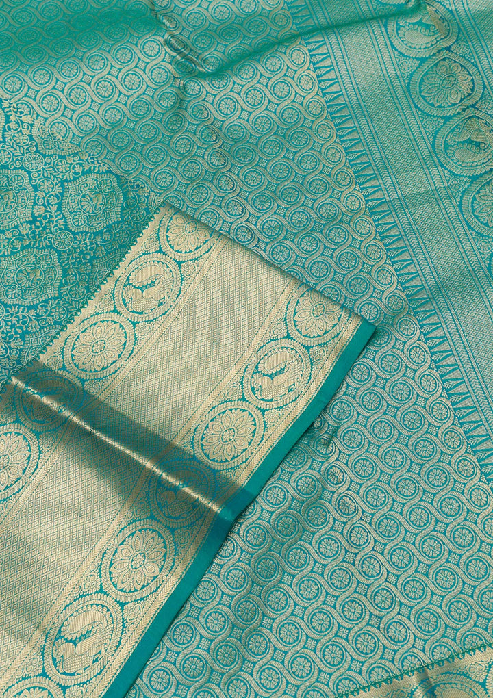 Sea Green Zariwork Pure Silk Saree-Koskii