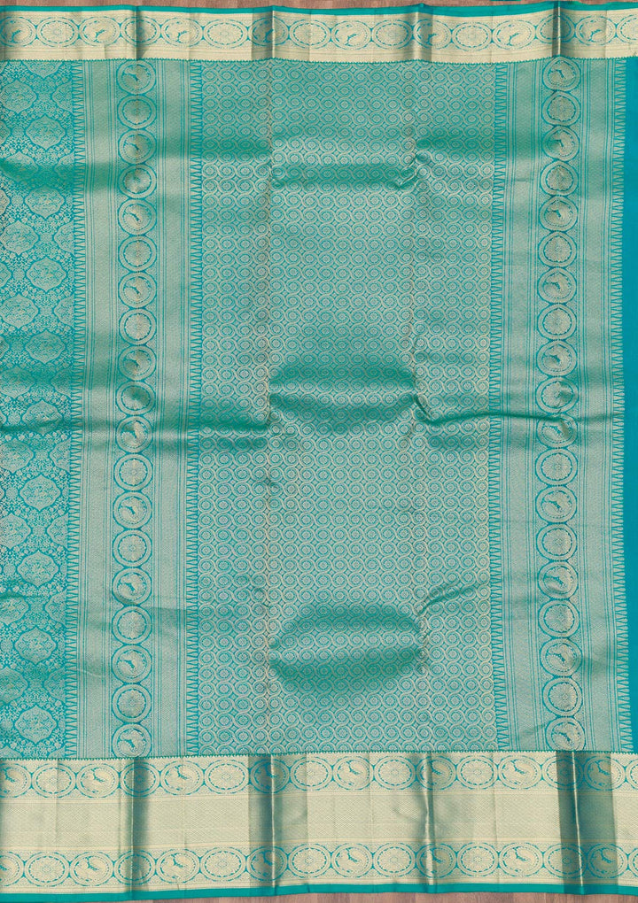 Sea Green Zariwork Pure Silk Saree-Koskii