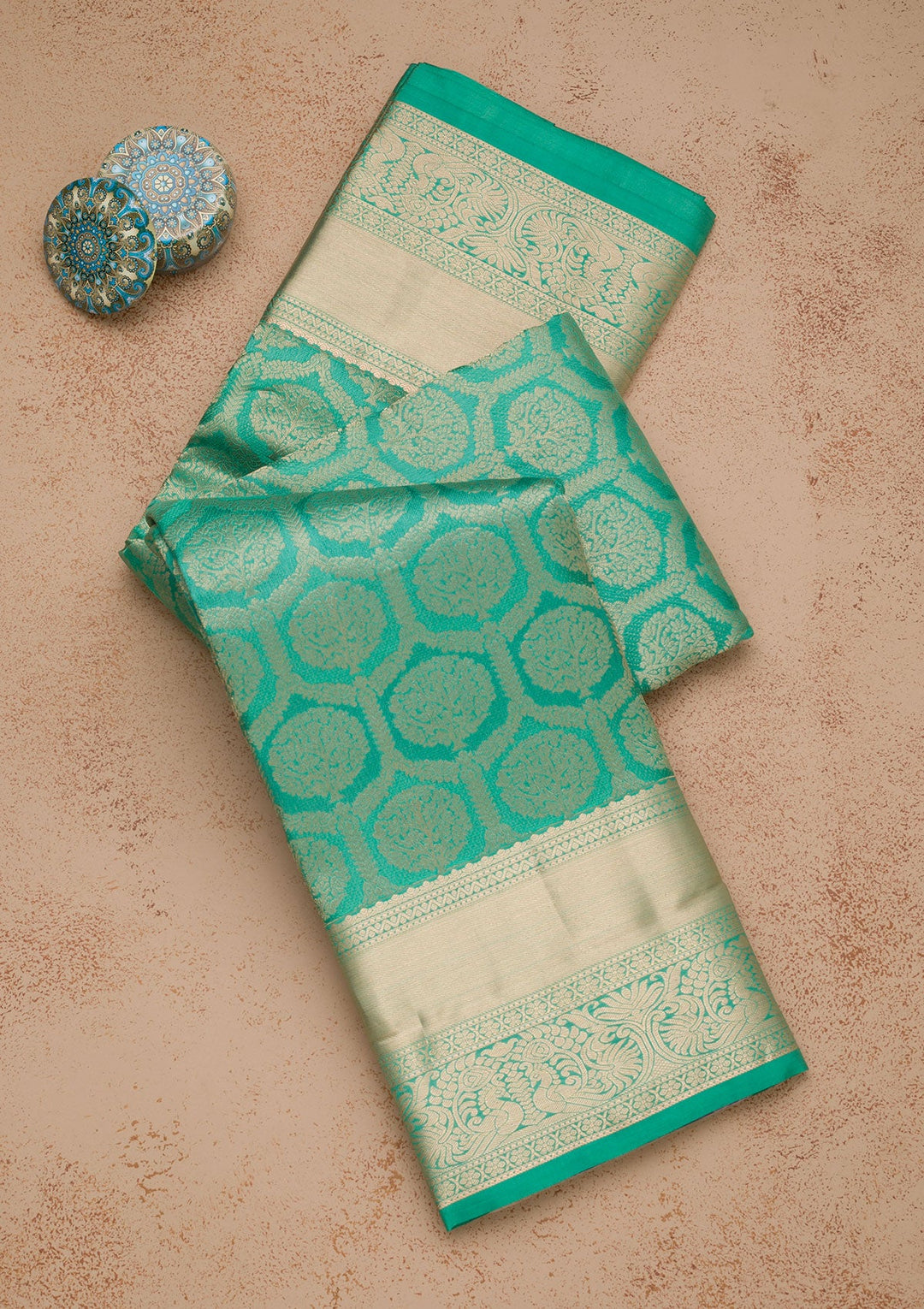 Sea Green Zariwork Pure Silk Saree-Koskii