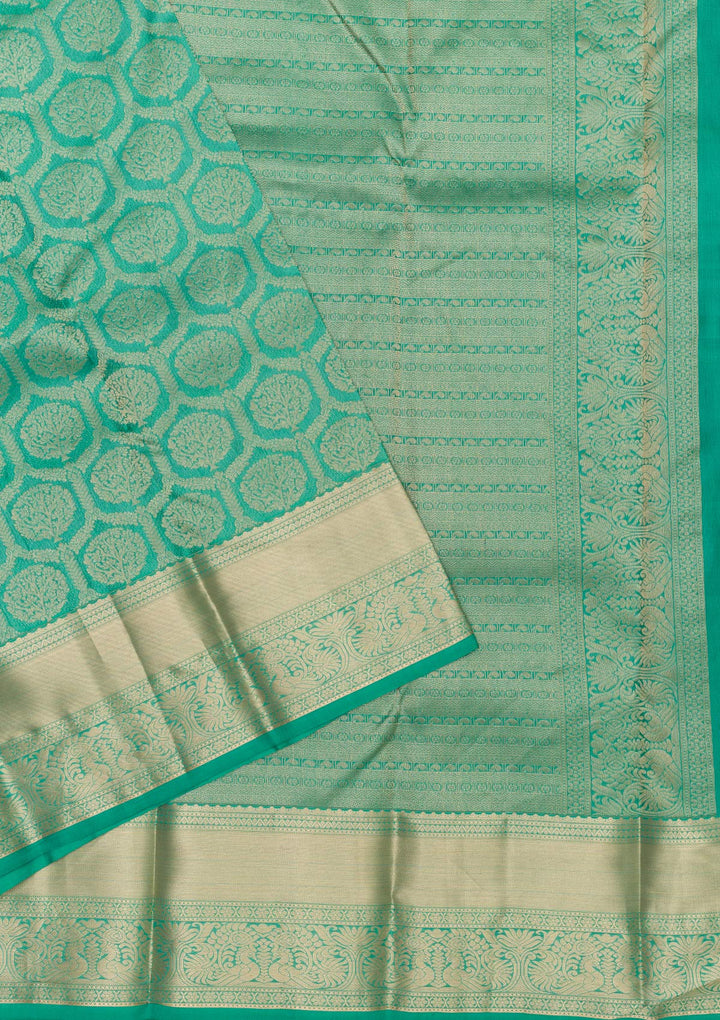 Sea Green Zariwork Pure Silk Saree-Koskii