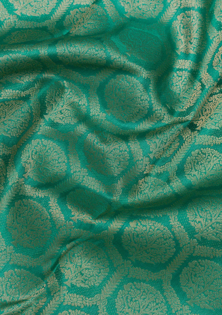 Sea Green Zariwork Pure Silk Saree-Koskii