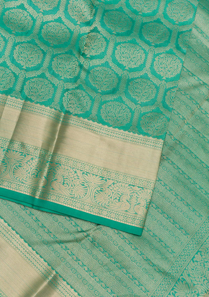 Sea Green Zariwork Pure Silk Saree-Koskii