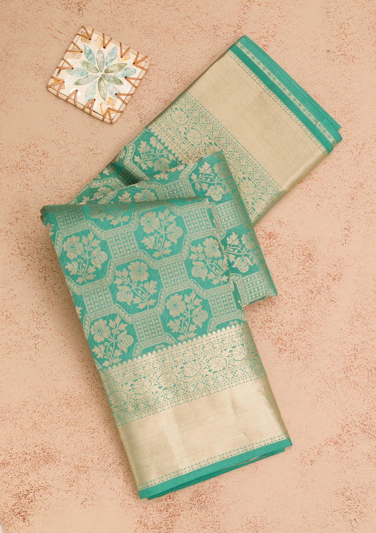 Sea Green Zariwork Pure Silk Saree-Koskii