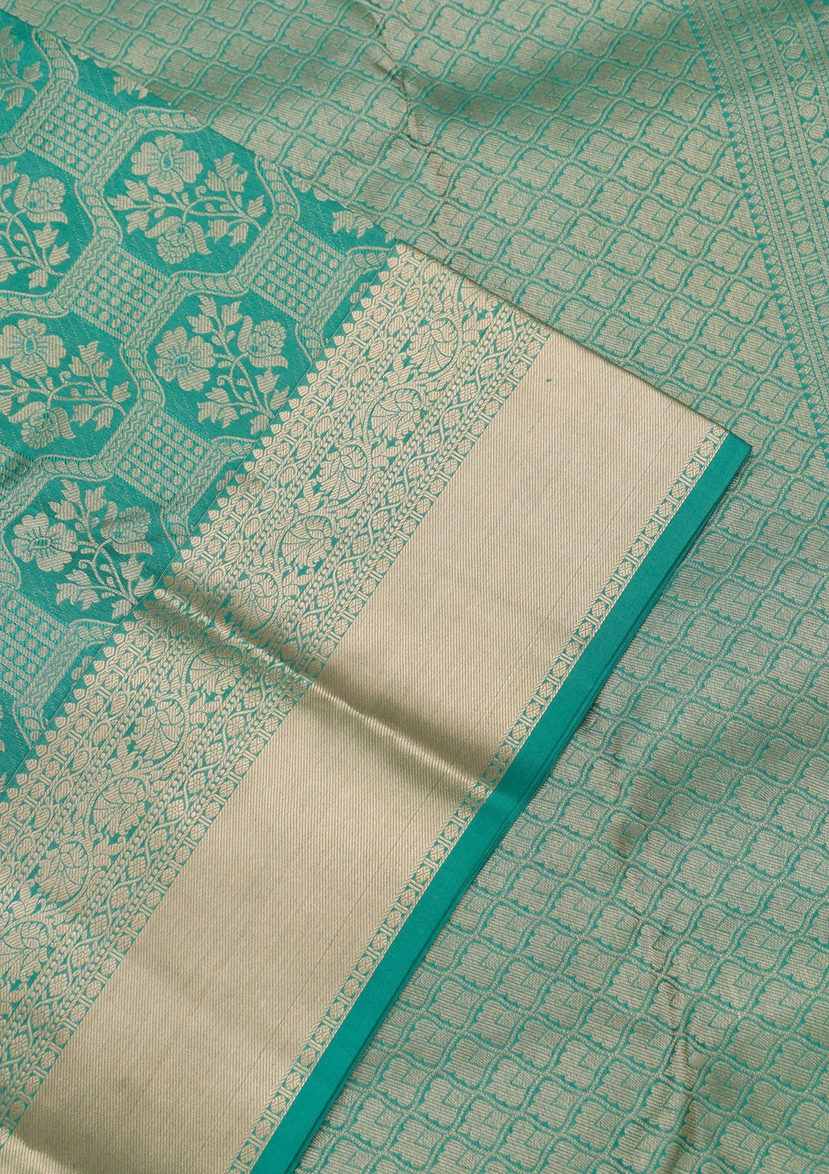 Sea Green Zariwork Pure Silk Saree-Koskii