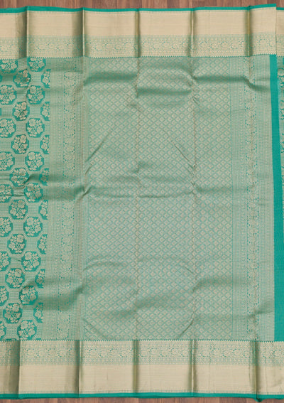 Sea Green Zariwork Pure Silk Saree-Koskii