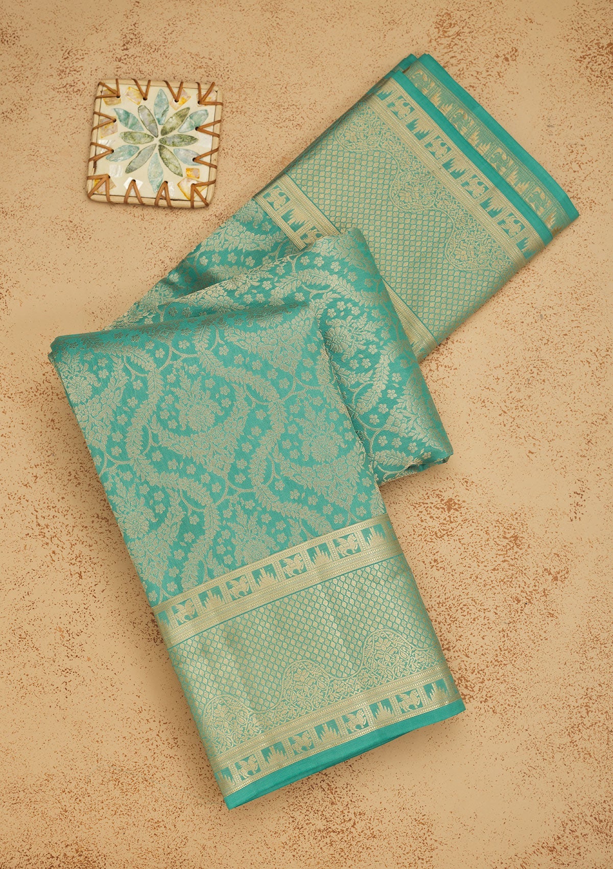 Sea Green Zariwork Pure Silk Saree-Koskii