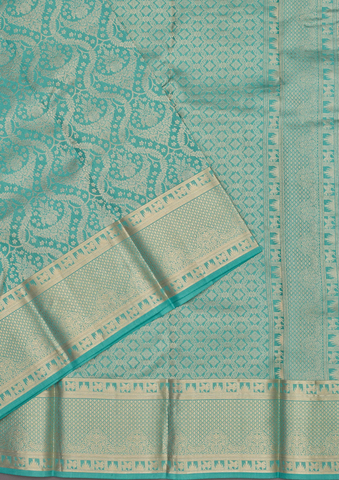 Sea Green Zariwork Pure Silk Saree-Koskii