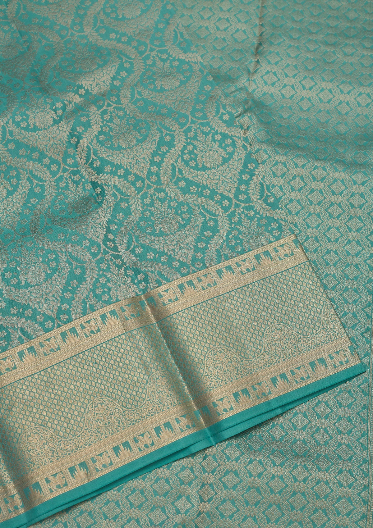 Sea Green Zariwork Pure Silk Saree-Koskii