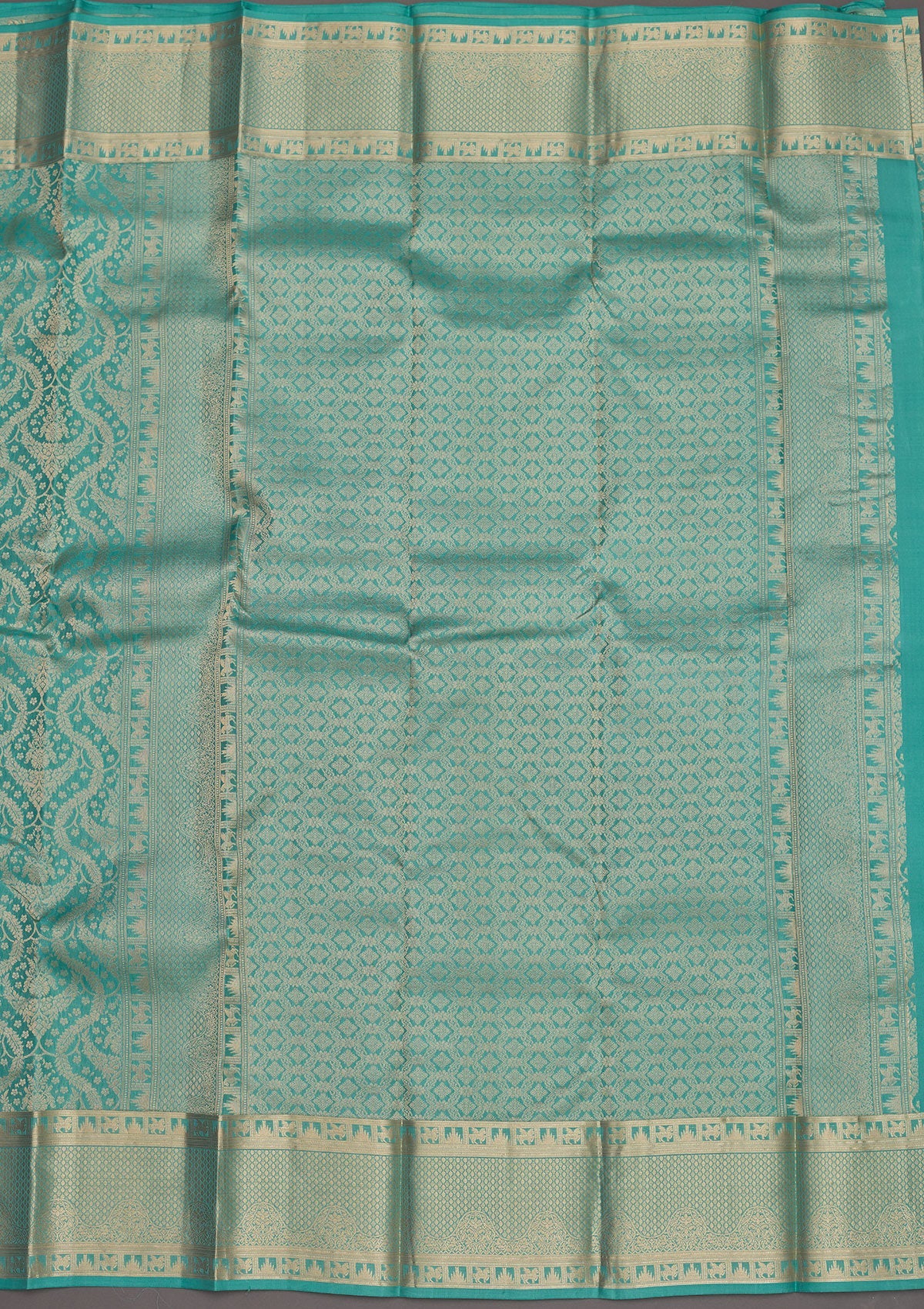 Sea Green Zariwork Pure Silk Saree-Koskii