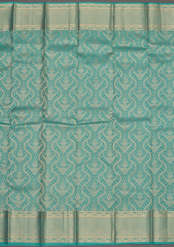 Sea Green Zariwork Pure Silk Saree-Koskii