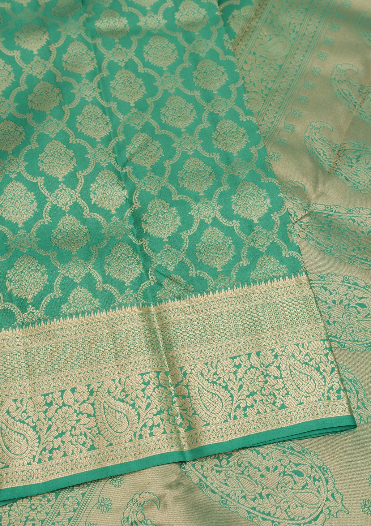 Sea Green Zariwork Pure Silk Saree-Koskii