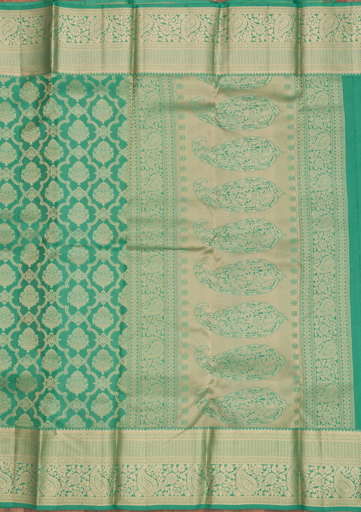 Sea Green Zariwork Pure Silk Saree-Koskii