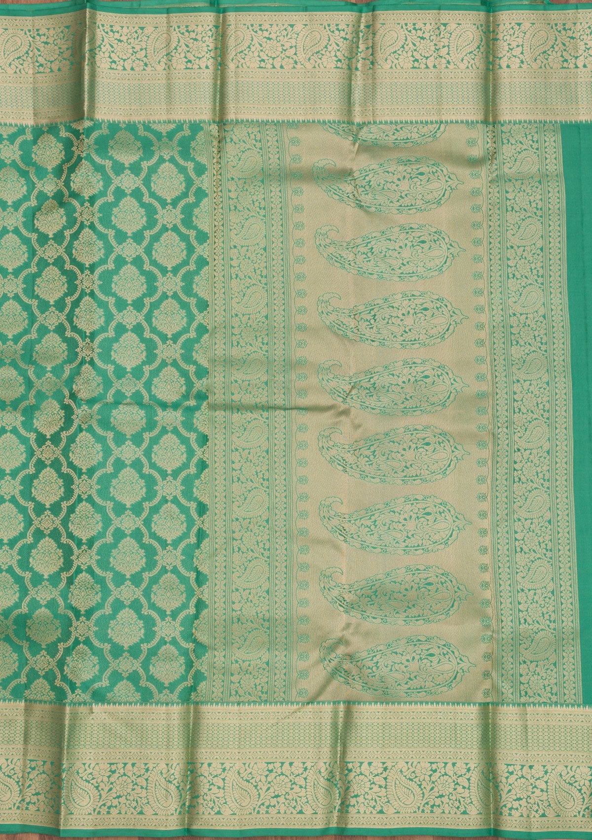 Sea Green Zariwork Pure Silk Saree-Koskii