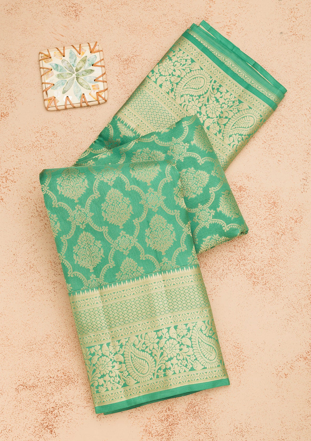 Sea Green Zariwork Pure Silk Saree-Koskii