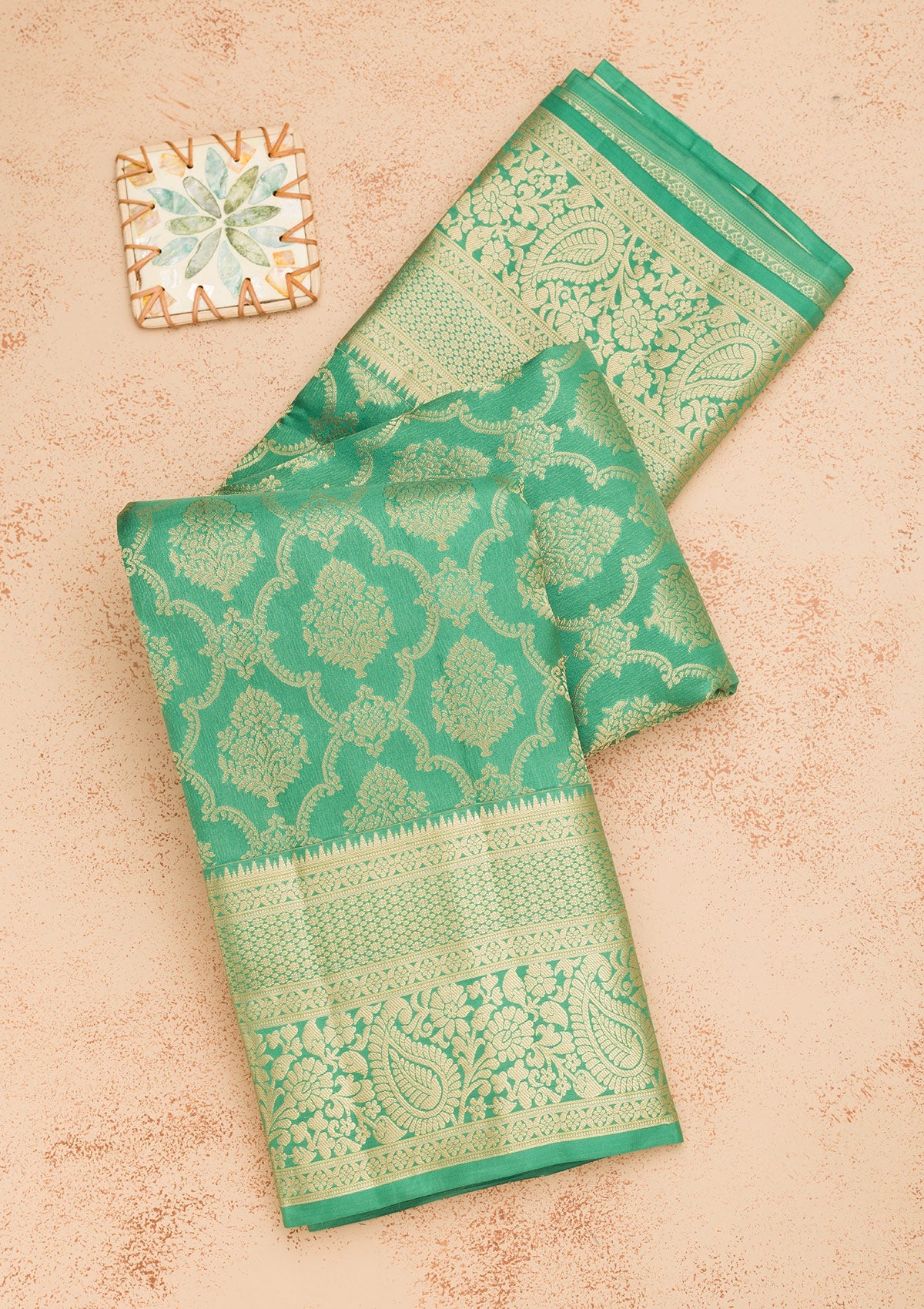 Sea Green Zariwork Pure Silk Saree-Koskii