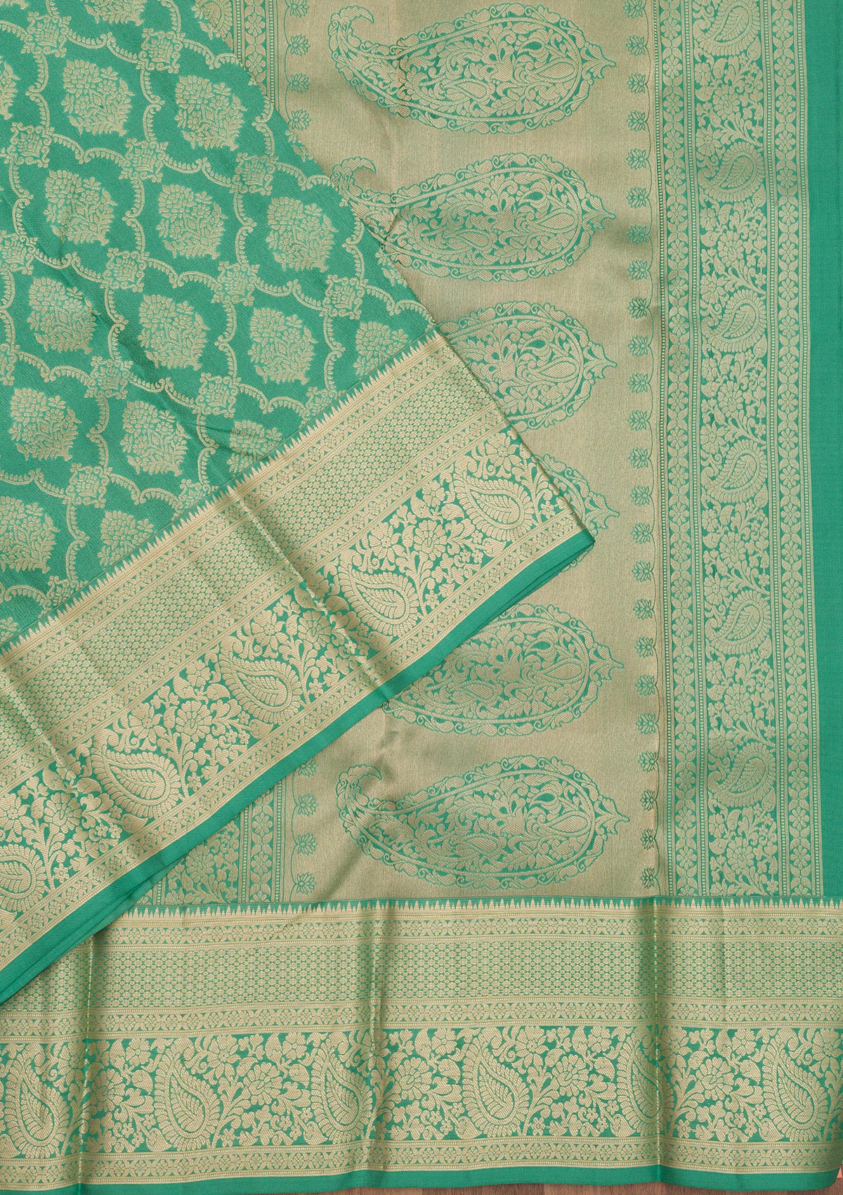 Sea Green Zariwork Pure Silk Saree-Koskii
