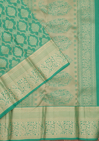 Sea Green Zariwork Pure Silk Saree-Koskii