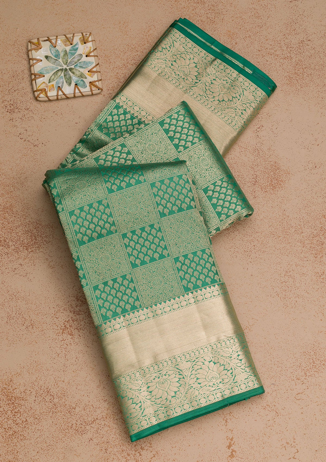 Sea Green Zariwork Pure Silk Saree-Koskii