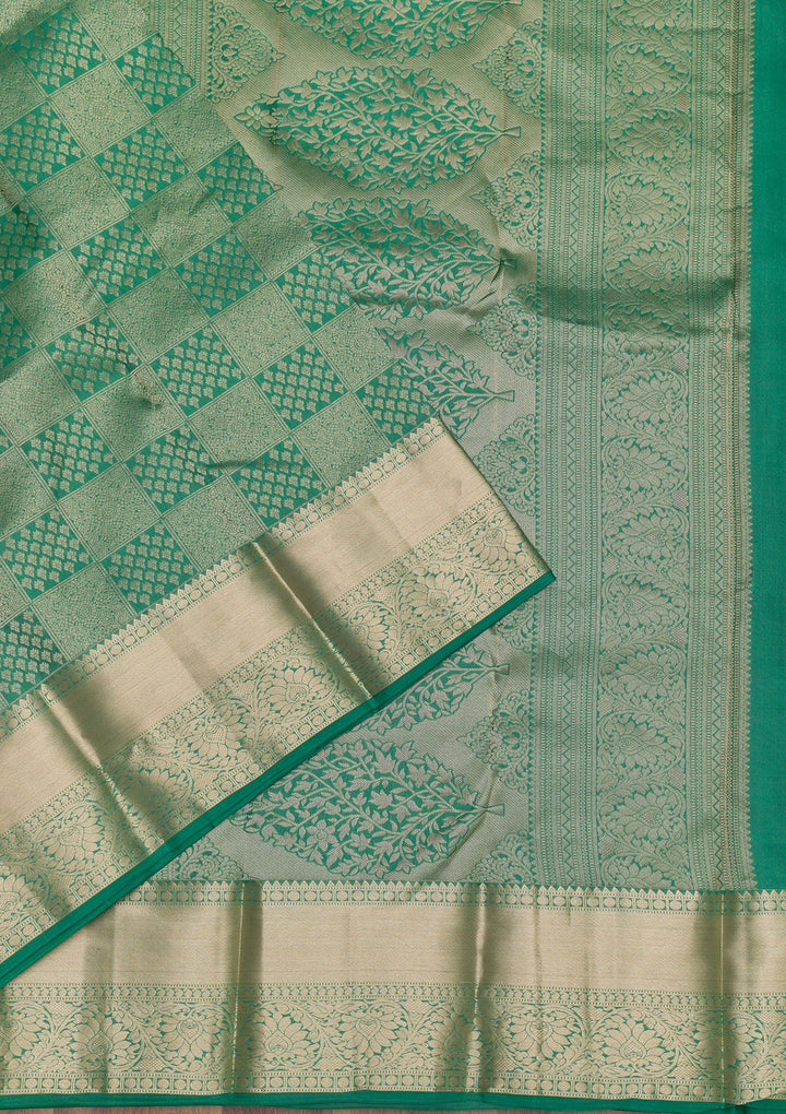 Sea Green Zariwork Pure Silk Saree-Koskii