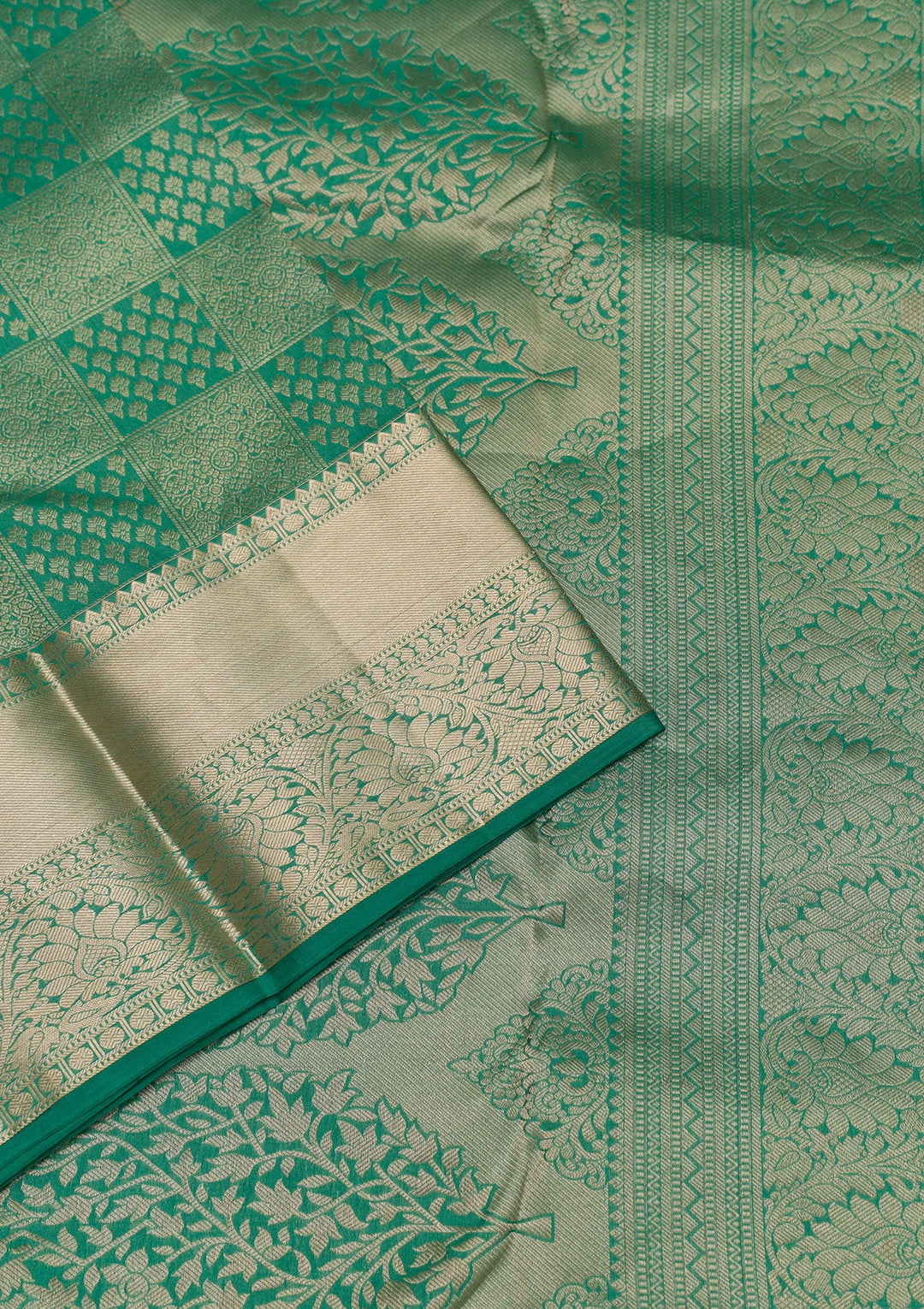 Sea Green Zariwork Pure Silk Saree-Koskii