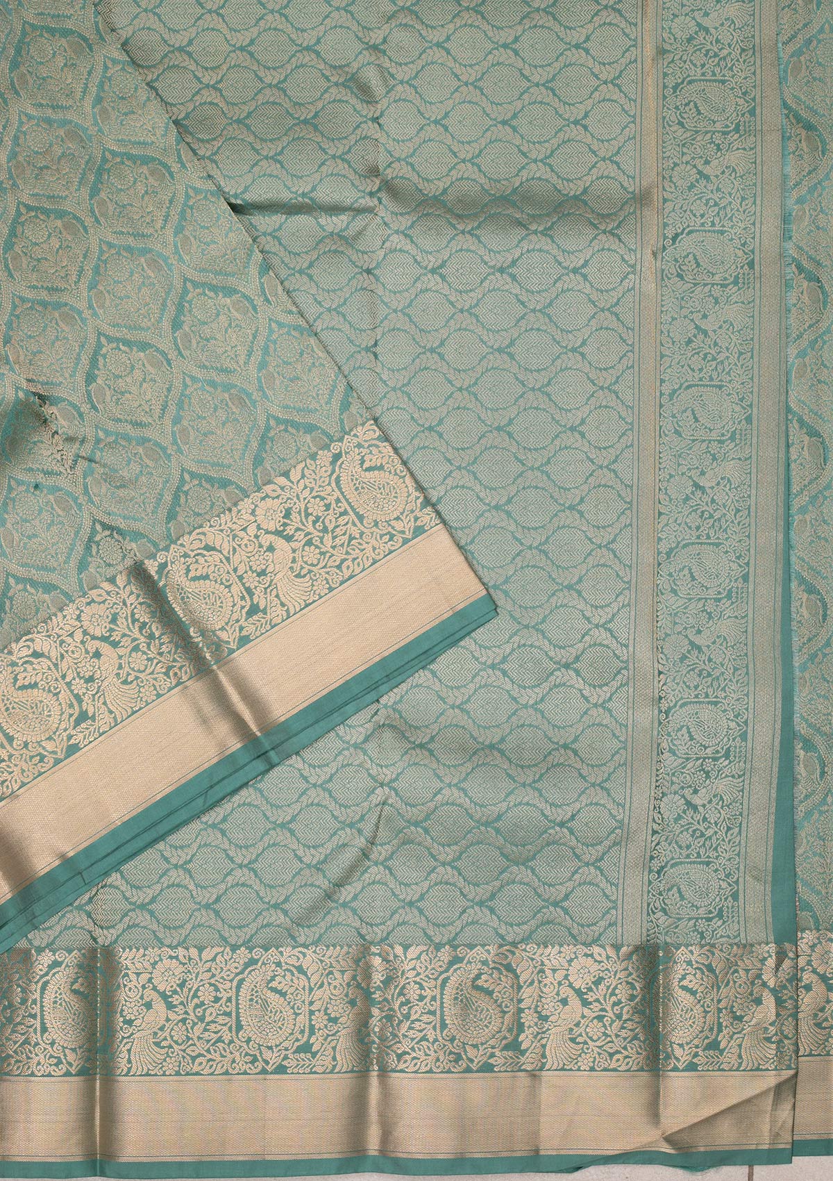 Sea Green Zariwork Pure Silk Saree-Koskii