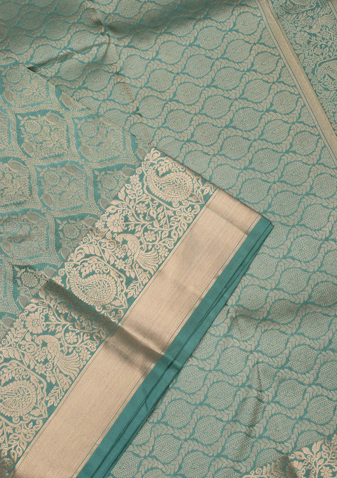 Sea Green Zariwork Pure Silk Saree-Koskii