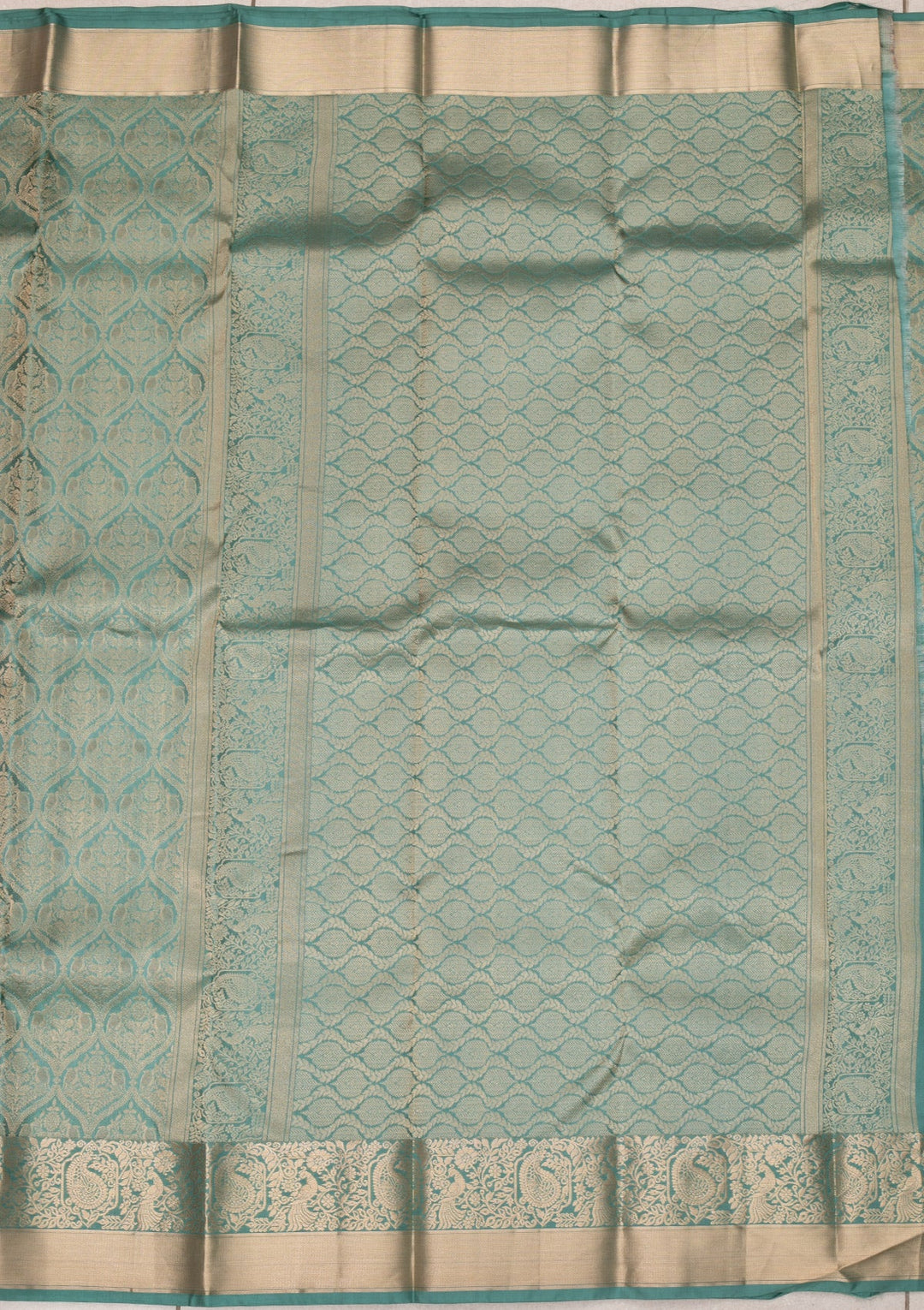 Sea Green Zariwork Pure Silk Saree-Koskii