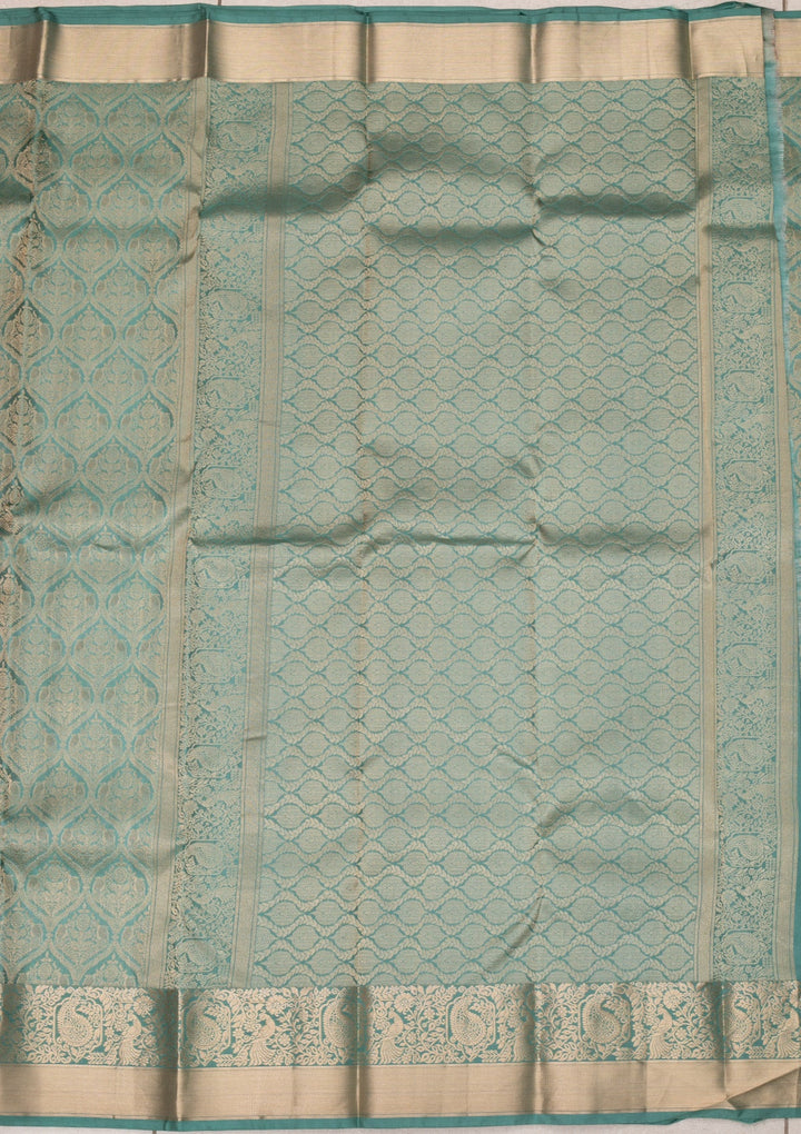 Sea Green Zariwork Pure Silk Saree-Koskii