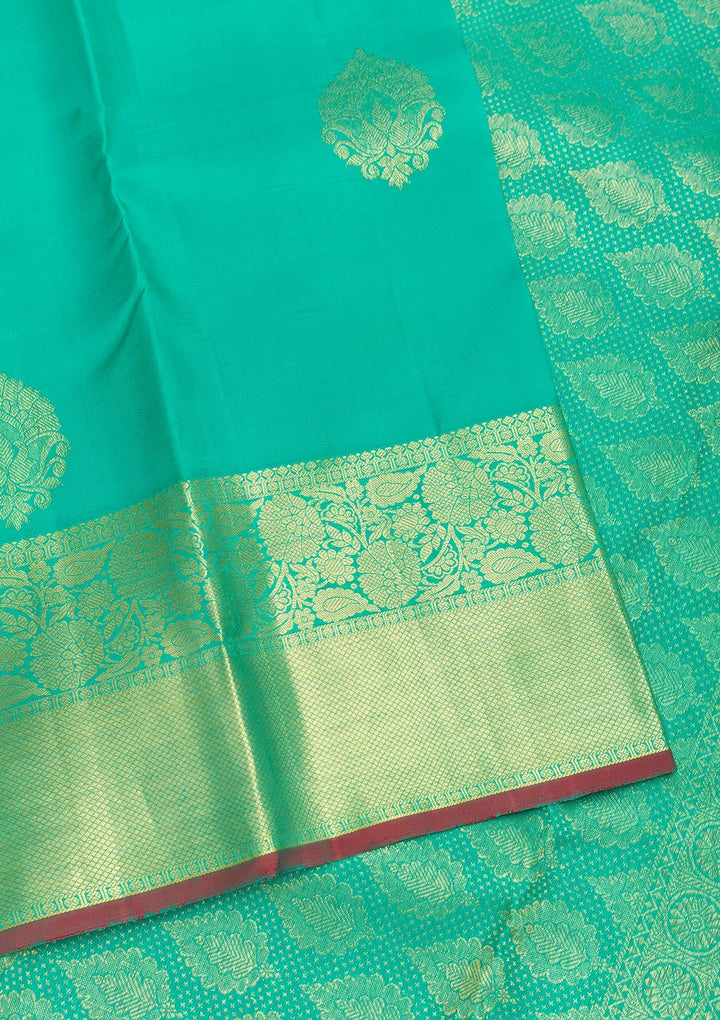 Sea Green Zariwork Pure Silk Saree-Koskii
